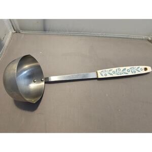 MCM/Vintage Soup Ladle w/White & Blue Floral Pattern Handle - 11-1/2"